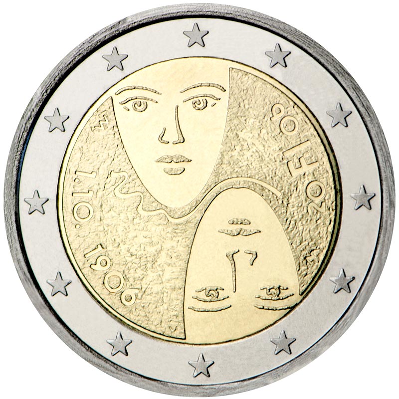 Image of 2 euro coin - 1st Centenary of the Introduction of Universal and Equal Suffrage | Finland 2006