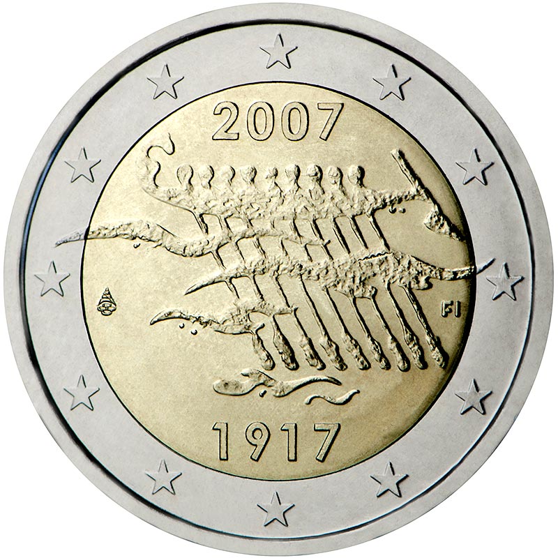 Image of 2 euro coin - 90th Anniversary of Finland's Independence | Finland 2007