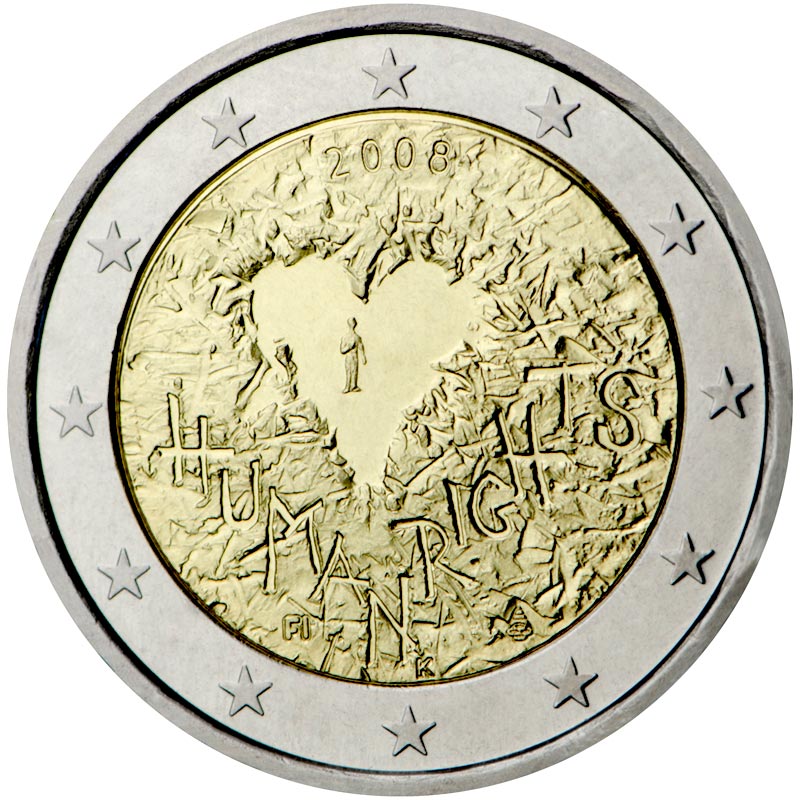 Image of 2 euro coin - 60th Anniversary of the Universal Declaration of Human Rights | Finland 2008