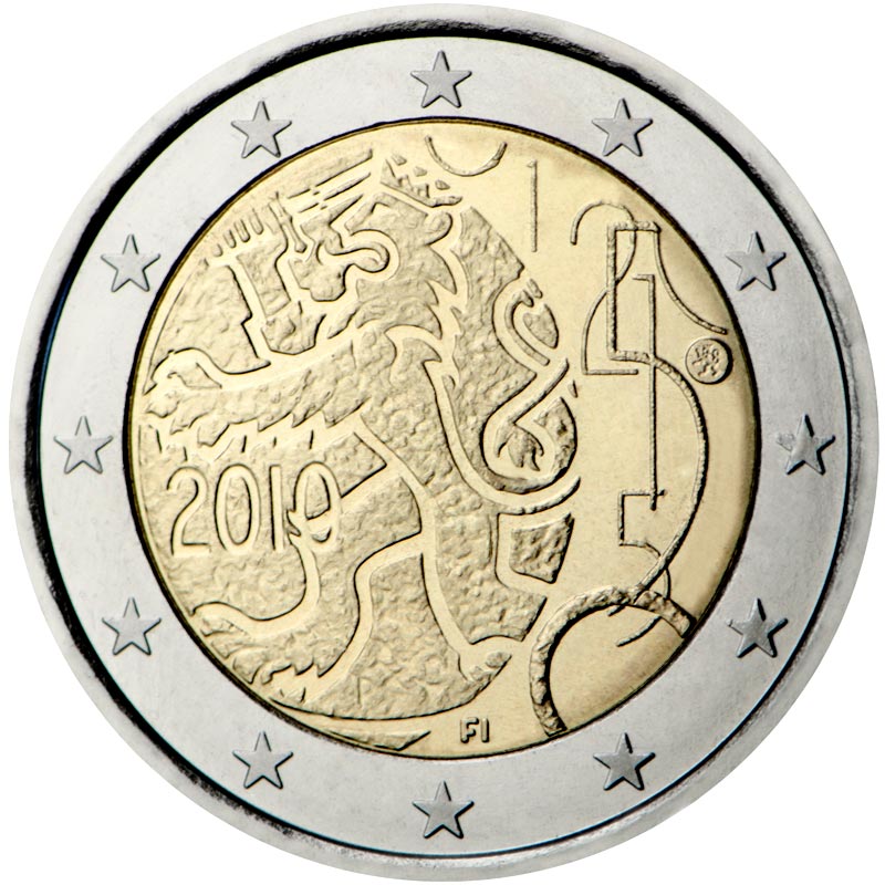 Image of 2 euro coin - 150th anniversary of Finnish currency | Finland 2010