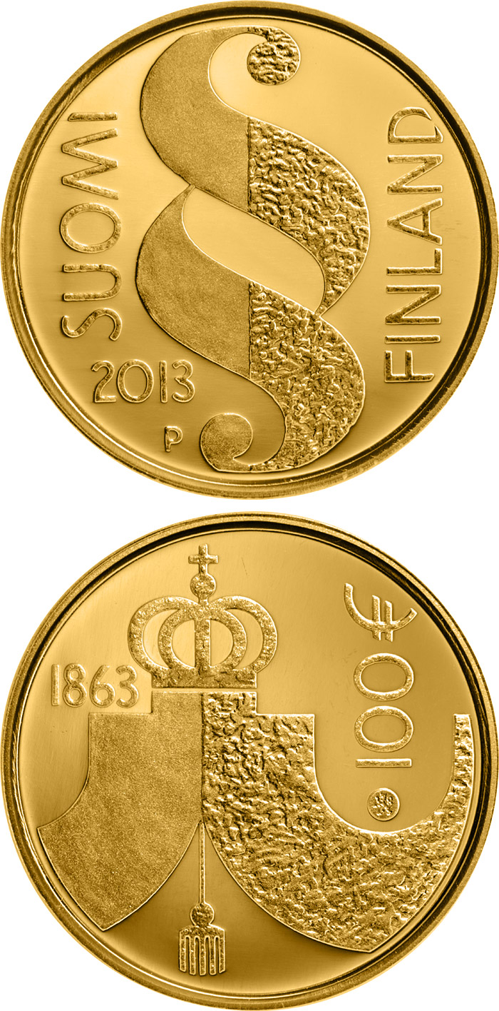 Image of 100 euro coin - The Diet of 1863 | Finland 2013.  The Gold coin is of Proof quality.
