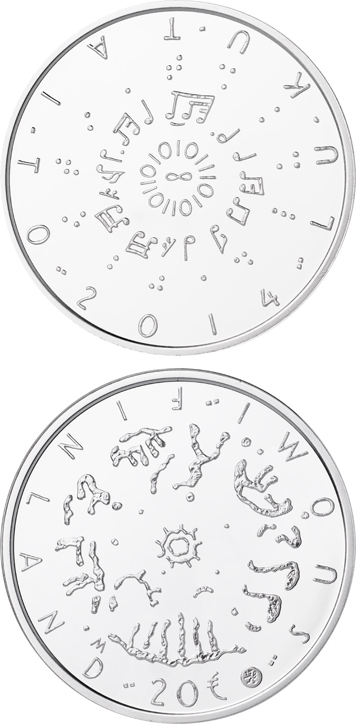 Image of 20 euro coin - Literacy  | Finland 2014.  The Silver coin is of Proof, BU quality.
