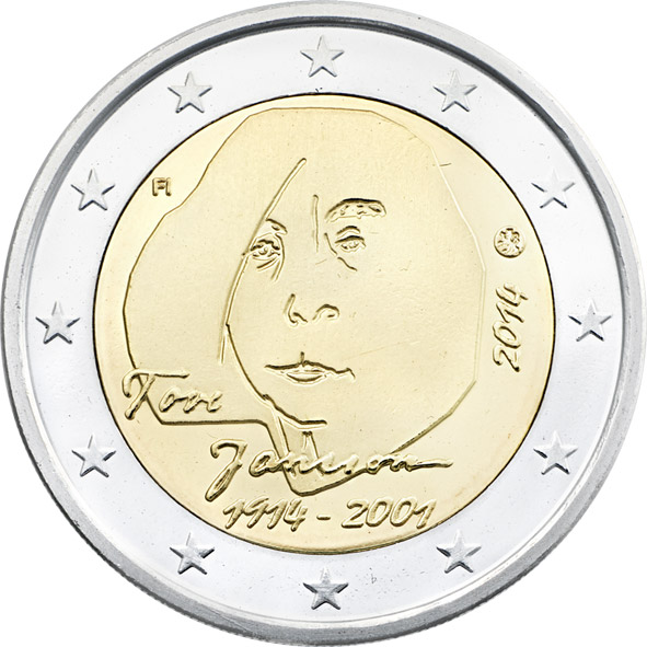 Image of 2 euro coin - 100th Anniversary of the Birth of Tove Jansson | Finland 2014