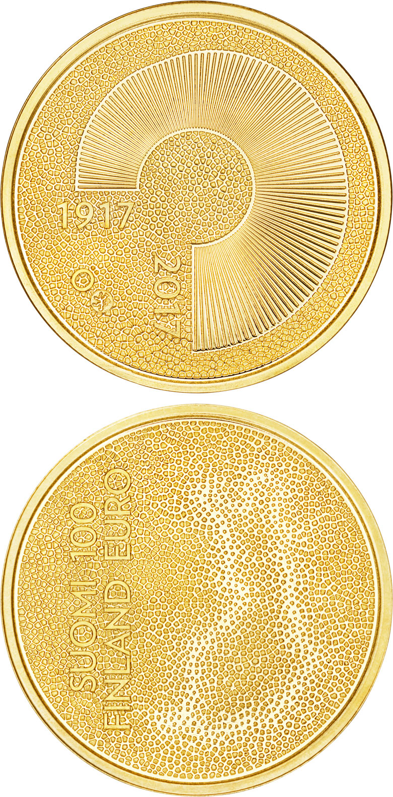 Image of 100 euro coin - Independent Finland 100 Years | Finland 2017.  The Gold coin is of Proof quality.