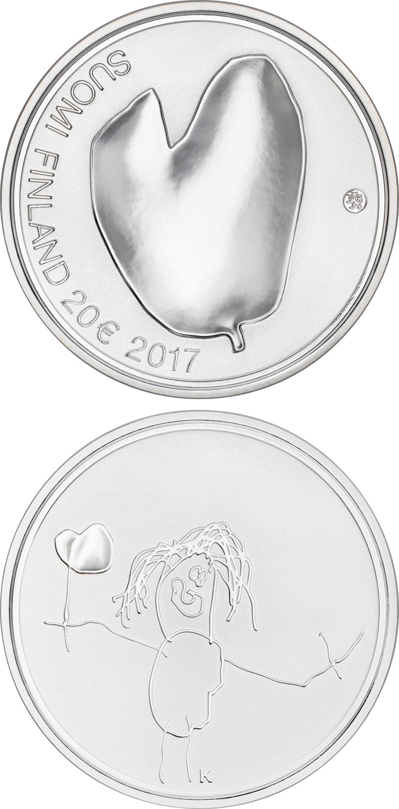 Image of 20 euro coin - Mothers | Finland 2017.  The Silver coin is of Proof, BU quality.
