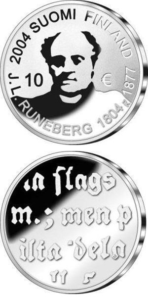 Image of 10 euro coin - J.L. Runeberg and Poetry  | Finland 2004