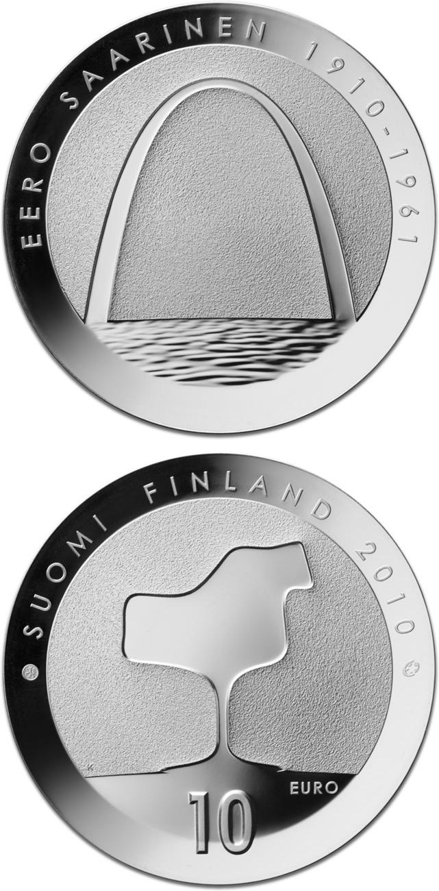 Image of 10 euro coin - Eero Saarinen and architecture  | Finland 2010