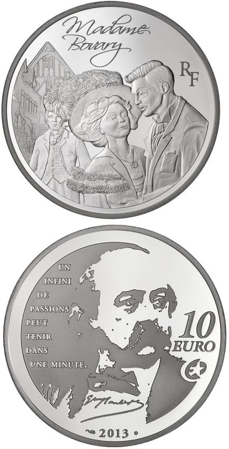 Image of 10 euro coin - Madame Bovary | France 2013.  The Silver coin is of Proof quality.