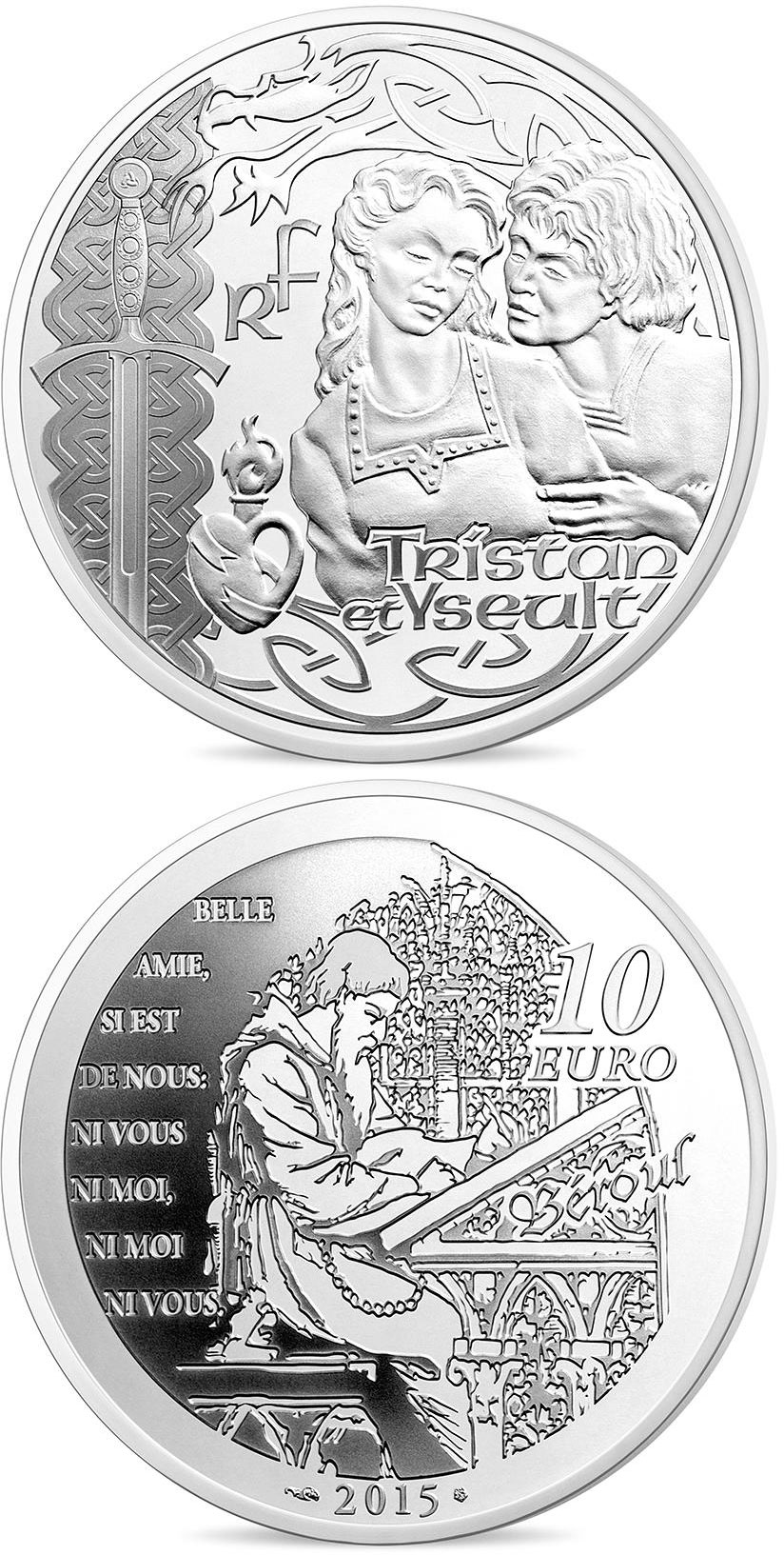 Image of 10 euro coin - Tristan and Yseut | France 2015.  The Silver coin is of Proof quality.