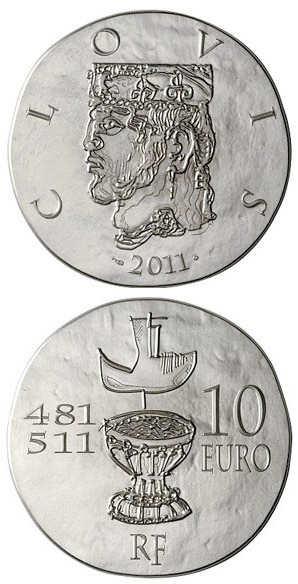 Image of 10 euro coin - Clovis I | France 2011.  The Silver coin is of Proof quality.