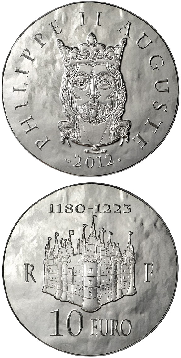 Image of 10 euro coin - Philippe II Auguste | France 2012.  The Silver coin is of Proof quality.