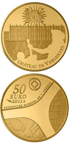 Image of 50 euro coin - Palace of Versailles | France 2011.  The Gold coin is of Proof quality.