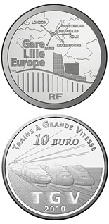 10 euro coin Lille Europe and the TGVs | France 2010