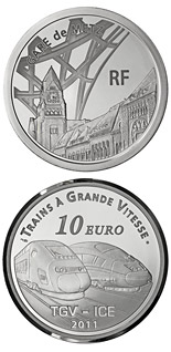 10 euro coin Metz Station, the TGV and the ICE | France 2011