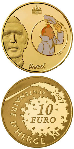 Image of 10 euro coin - Tintin  | France 2006.  The Gold coin is of Proof quality.