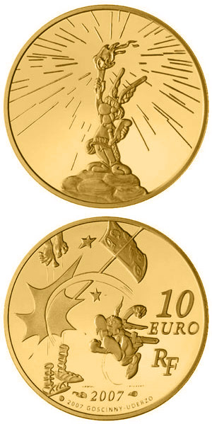 Image of 10 euro coin - Asterix | France 2007.  The Gold coin is of Proof quality.