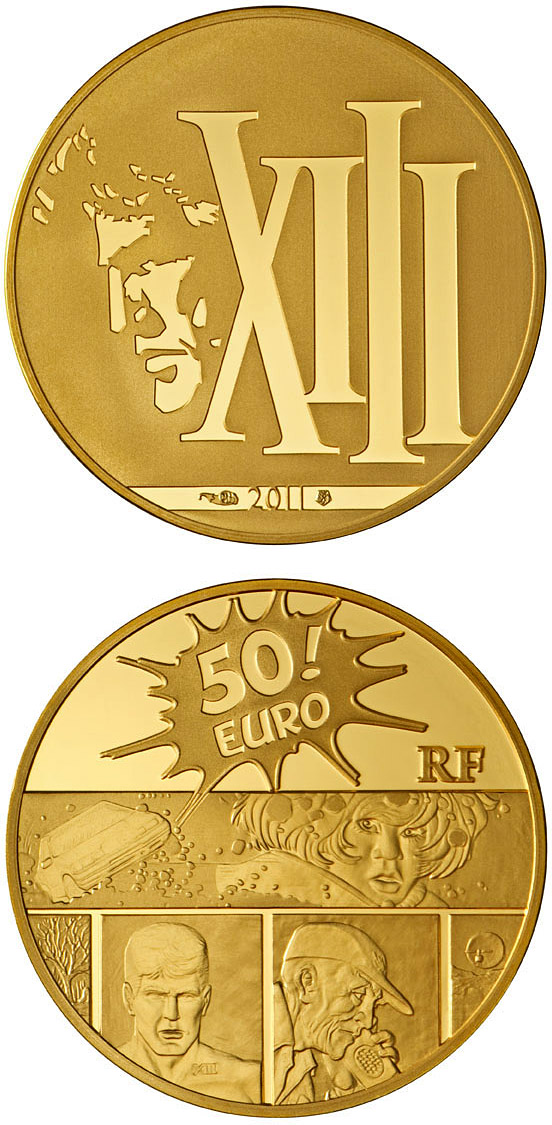 Image of 50 euro coin - XIII | France 2011.  The Gold coin is of Proof quality.