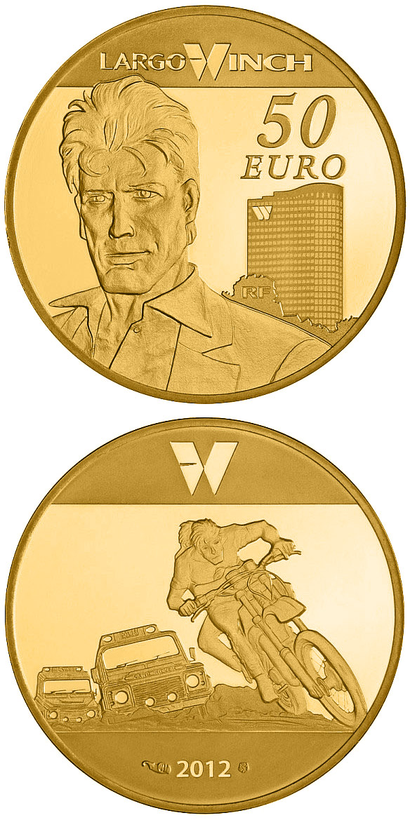 Image of 50 euro coin - Largo Winch | France 2012.  The Gold coin is of Proof quality.