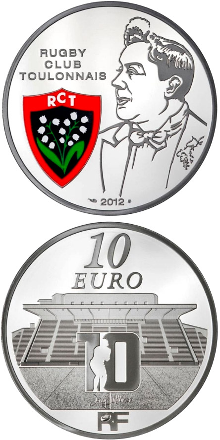 Image of 10 euro coin - Toulon Rugby Club | France 2012.  The Silver coin is of Proof quality.