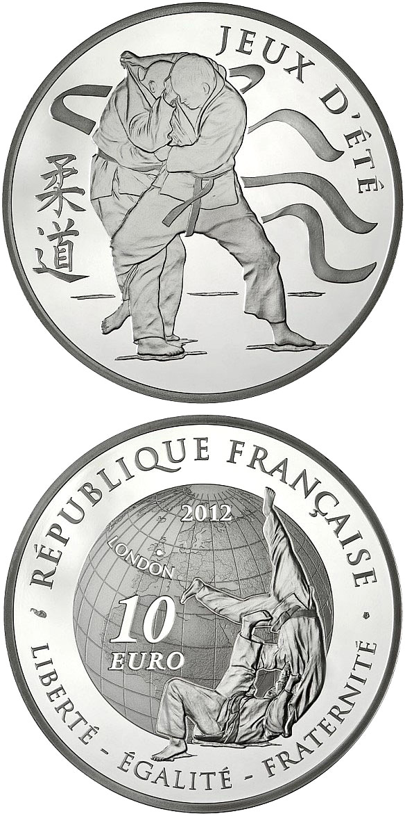 Image of 10 euro coin - Judo | France 2012.  The Silver coin is of Proof quality.