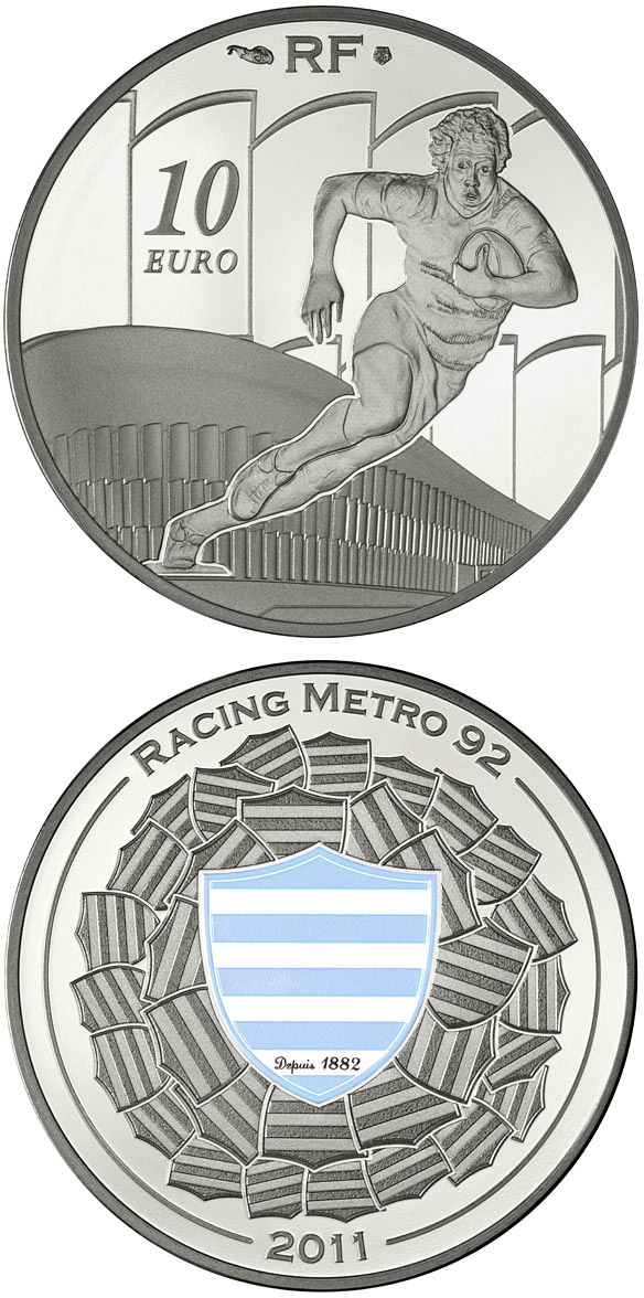 Image of 10 euro coin - Racing Métro 92 | France 2011.  The Silver coin is of Proof quality.