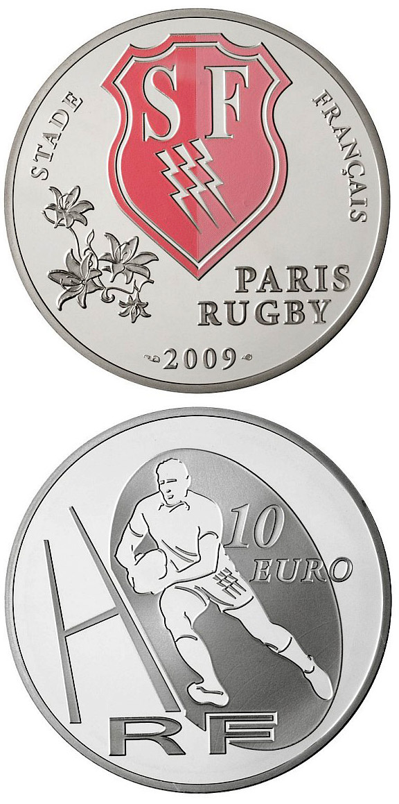 Image of 10 euro coin - Stade français | France 2009.  The Silver coin is of Proof quality.