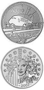 Image of 1.5 euro coin - Airbus A380  | France 2007.  The Silver coin is of Proof quality.