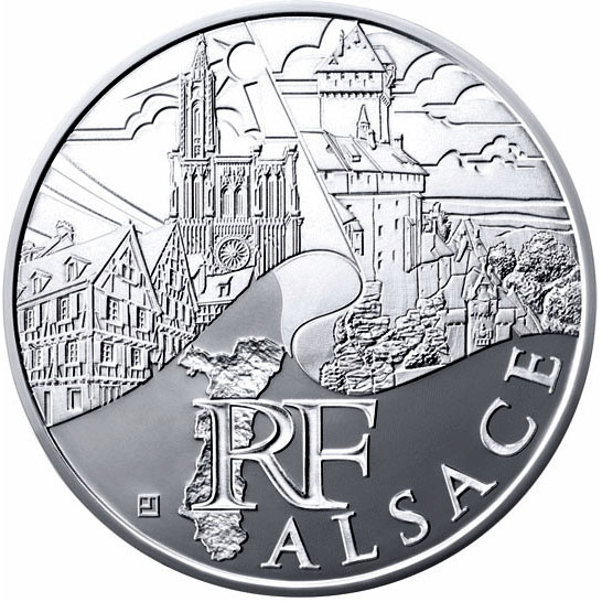 Image of 10 euro coin - Alsace | France 2011.  The Silver coin is of UNC quality.