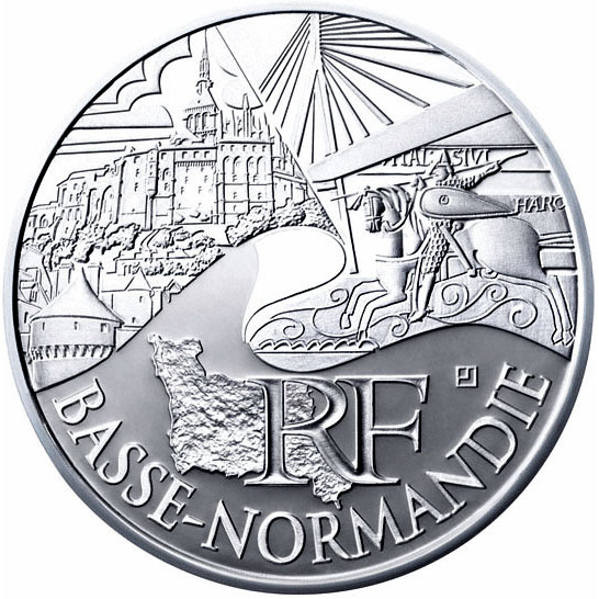 Image of 10 euro coin - Lower Normandy | France 2011.  The Silver coin is of UNC quality.