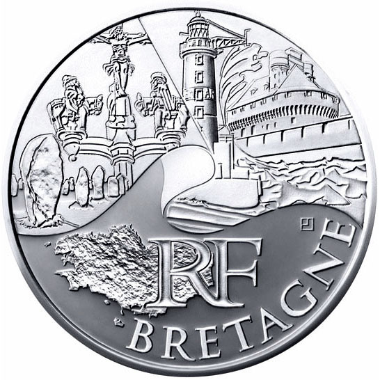 Image of 10 euro coin - Brittany | France 2011.  The Silver coin is of UNC quality.