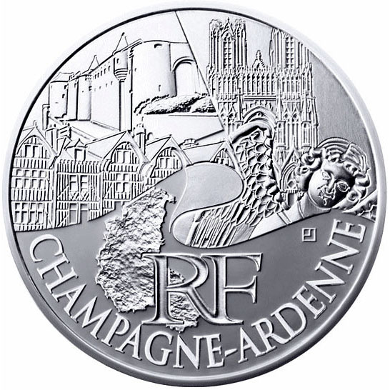 Image of 10 euro coin - Champagne Ardenne | France 2011.  The Silver coin is of UNC quality.