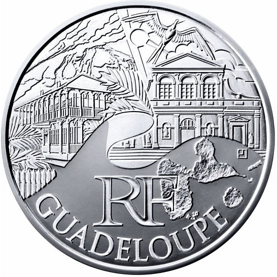 Image of 10 euro coin - Guadeloupe  | France 2011.  The Silver coin is of UNC quality.