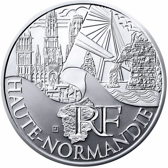 Image of 10 euro coin - Upper Normandy | France 2011.  The Silver coin is of UNC quality.