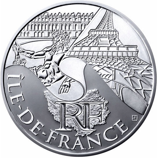 Image of 10 euro coin - Paris Isle of France | France 2011.  The Silver coin is of UNC quality.