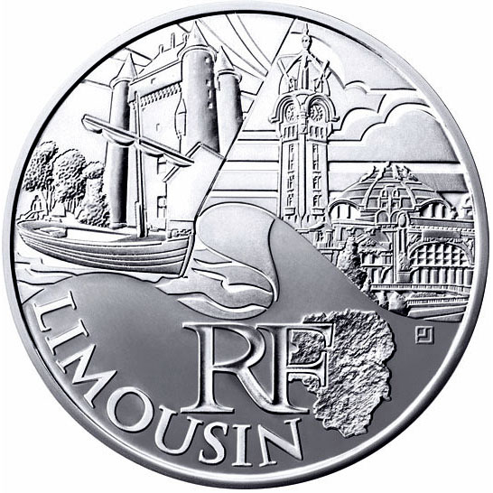 Image of 10 euro coin - Limousin | France 2011.  The Silver coin is of UNC quality.