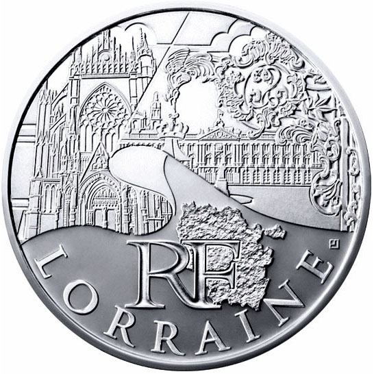 Image of 10 euro coin - Lorraine | France 2011.  The Silver coin is of UNC quality.