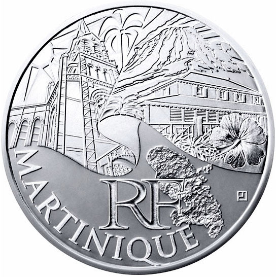 Image of 10 euro coin - Martinique  | France 2011.  The Silver coin is of UNC quality.