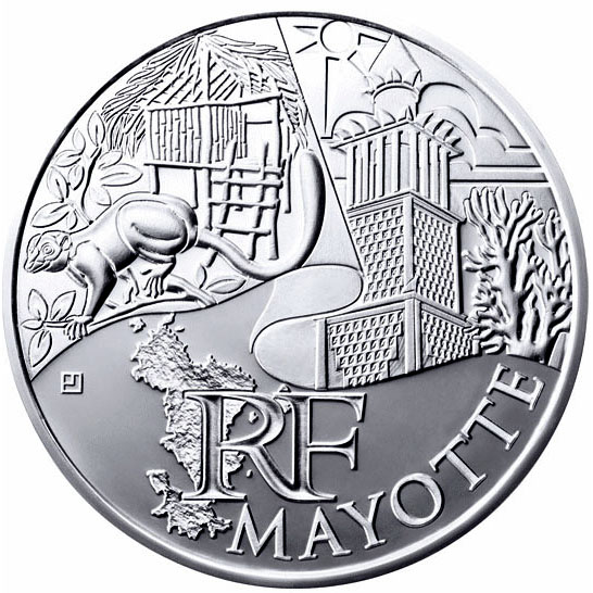 Image of 10 euro coin - Mayotte  | France 2011.  The Silver coin is of UNC quality.