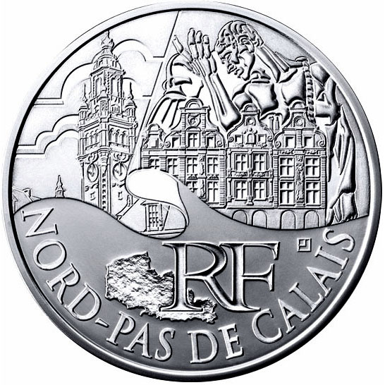 Image of 10 euro coin - North Calais | France 2011.  The Silver coin is of UNC quality.