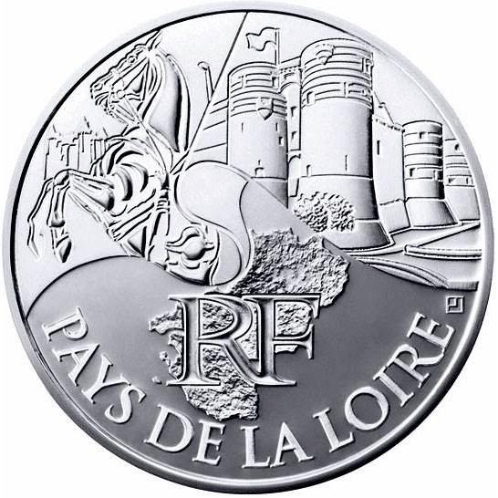 Image of 10 euro coin - Pays de la Loire | France 2011.  The Silver coin is of UNC quality.