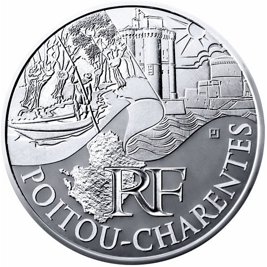 Image of 10 euro coin - Poitou Charentes | France 2011.  The Silver coin is of UNC quality.