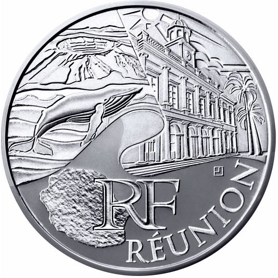 Image of 10 euro coin - Reunion  | France 2011.  The Silver coin is of UNC quality.
