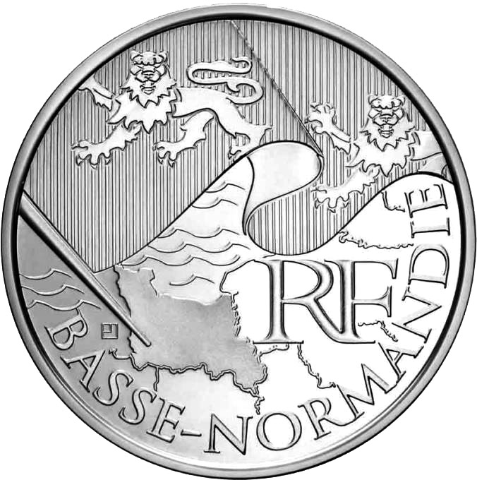 Image of 10 euro coin - Lower Normandy | France 2010.  The Silver coin is of UNC quality.