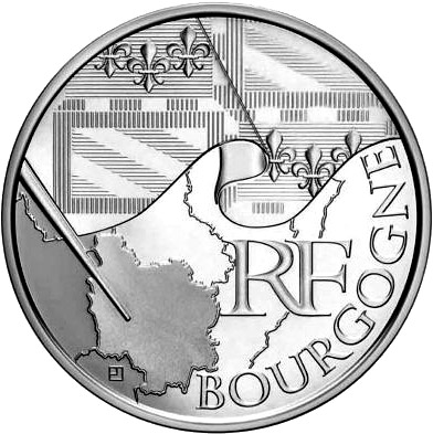 Image of 10 euro coin - Burgundy | France 2010.  The Silver coin is of UNC quality.