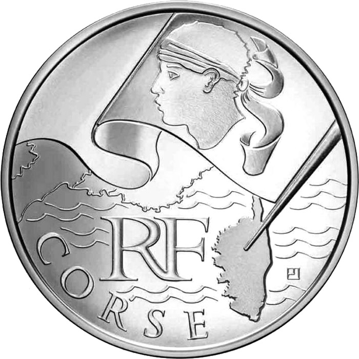 Image of 10 euro coin - Corsica | France 2010.  The Silver coin is of UNC quality.