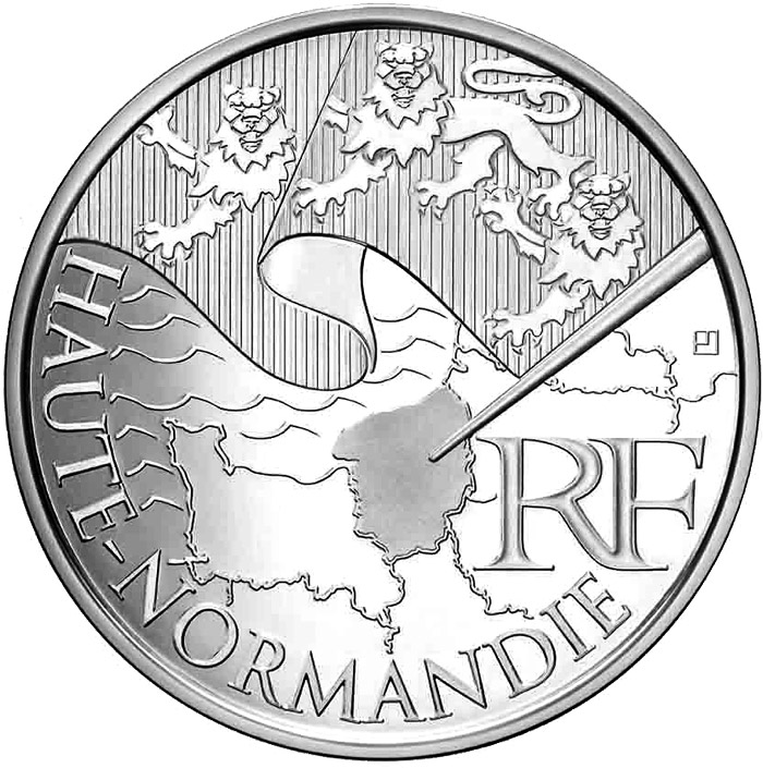 Image of 10 euro coin - Upper Normandy | France 2010.  The Silver coin is of UNC quality.