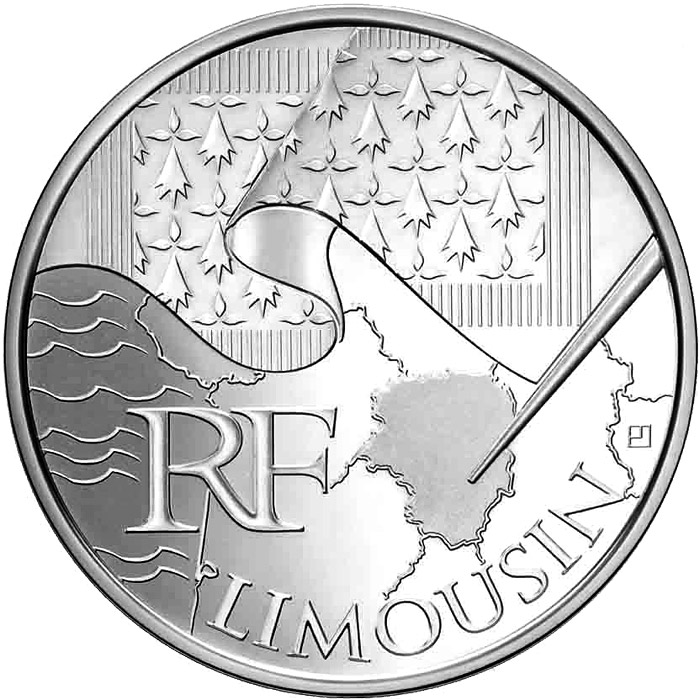 Image of 10 euro coin - Limousin | France 2010.  The Silver coin is of UNC quality.