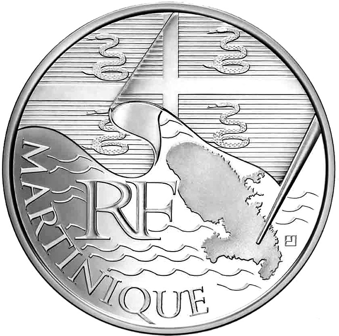 Image of 10 euro coin - Martinique  | France 2010.  The Silver coin is of UNC quality.
