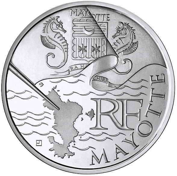 Image of 10 euro coin - Mayotte  | France 2010.  The Silver coin is of UNC quality.