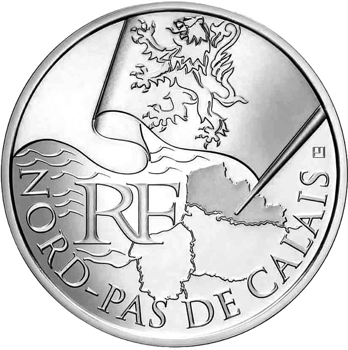 Image of 10 euro coin - North Calais | France 2010.  The Silver coin is of UNC quality.
